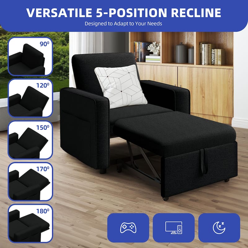 3-in-1 Convertible Sofa Chair Bed with Pull-Out Sleeper and Reclining Lounge for Living Room or Small Space Comfort
