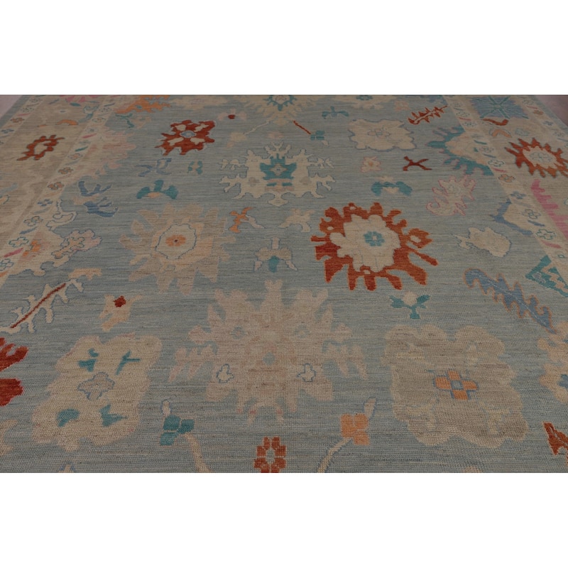 Blue Vegetable Dye Oushak Turkish Large Rug Handmade Wool Carpet - 10'4"x 14'3"