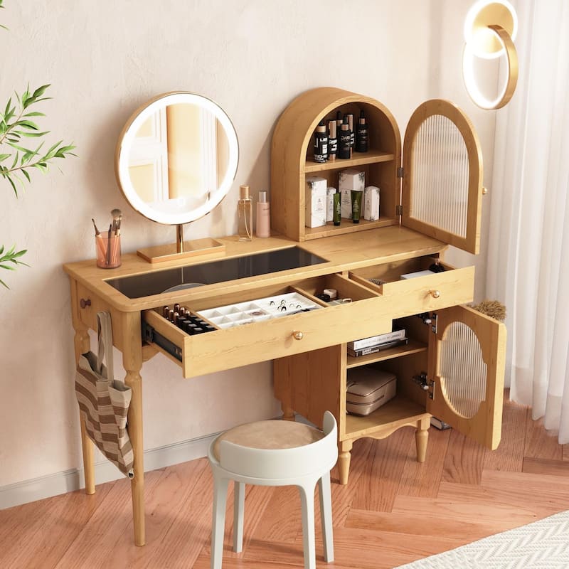 JASIWAY Modern Makeup Vanity Desk with Glass Desktop