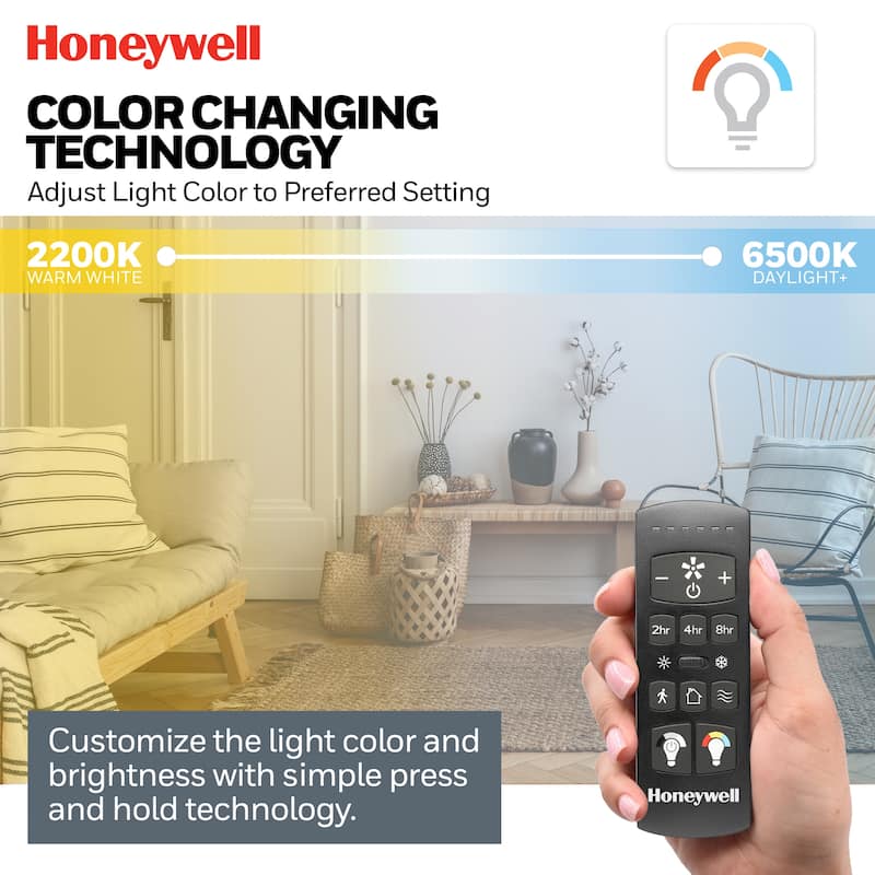 Honeywell "Sirro" 52-Inch Matte Black with Chocolate Auburn Blades Damp Rated Ceiling Fan with Dimmable LED Light