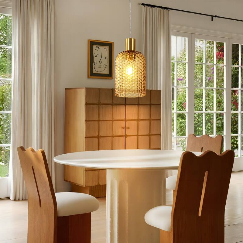 1/3-Light Modern Glam Bell-Shaped Adjustable Island Pendant Light with Clear/Blue/Amber Textured Glass