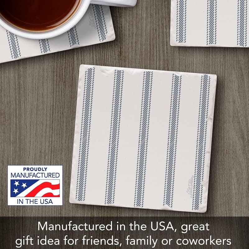 Absorbent Stone Tumbled Tile Coasters, Beach Ticking Stripe, Set of 4