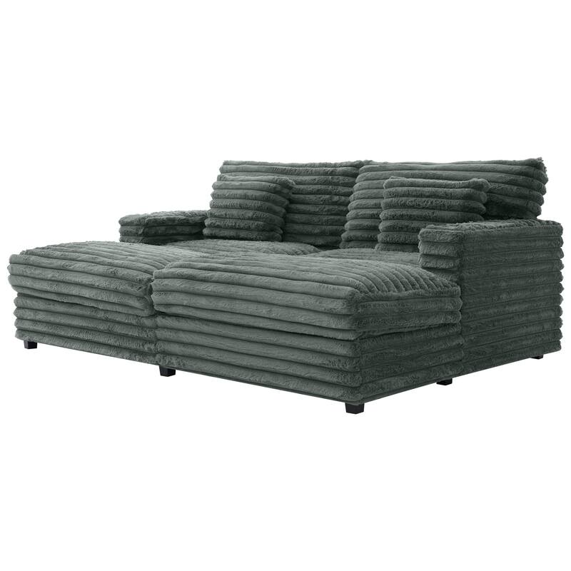 Oversized Double Chaise Lounge Sofa, Living Room 2 Seater Sofa Upholstered Sleeper Sofa Bed Daybed with USB Ports & Cup Holders