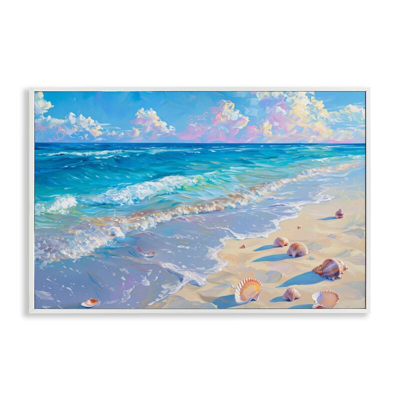 Stupell Seashells Along Sea Shore Framed Giclee Art Design By LSR Design Studio - 30 x 20 - White