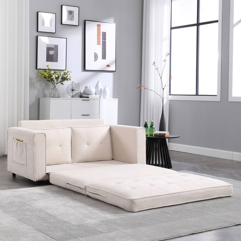Folding Sofa Bed with Two Storage Pockets, Linen Convertible Foldable Couch Bed