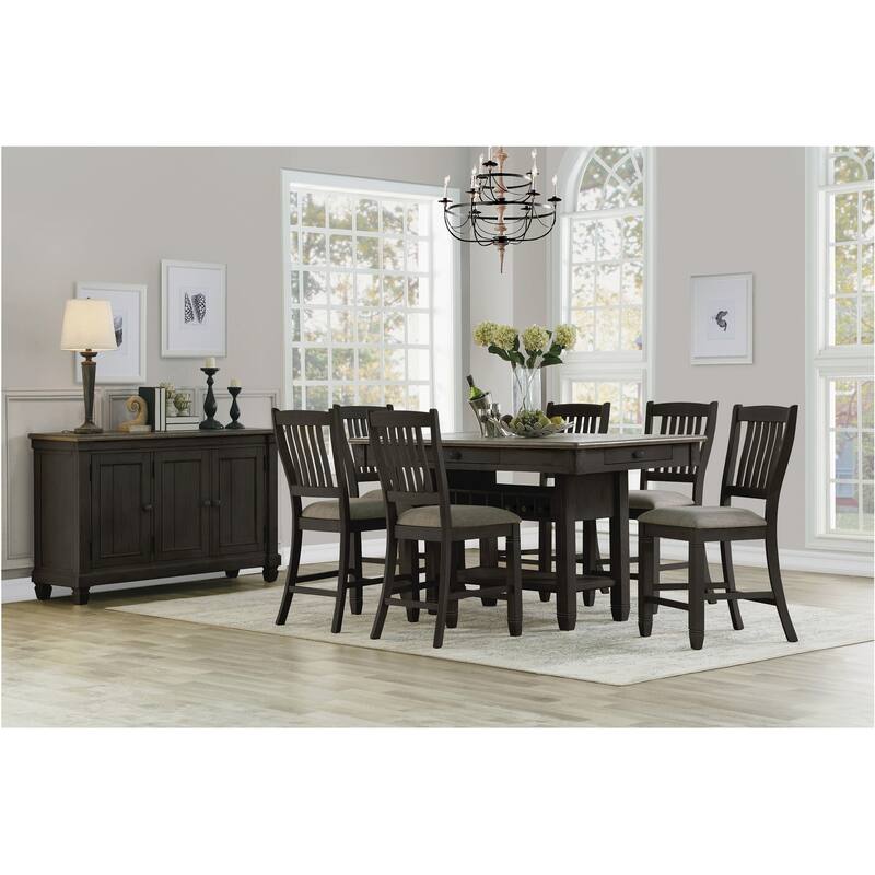 Moreen Black Gray Fabric Dining Room Set - 7-Piece Sets