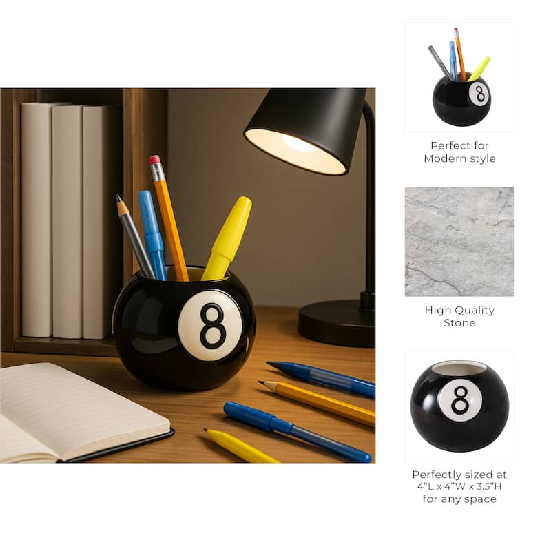 Sleek Magic 8 Ball Round Pencil Cup Storage - 4", Black & White - 4.0"