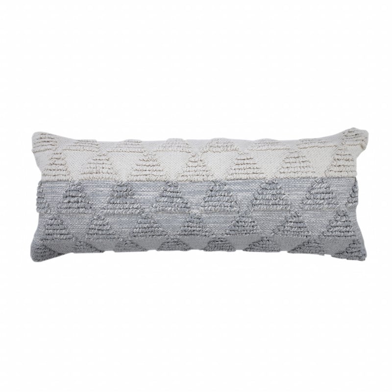 HomeRoots 14" X 36" Heathered Gray And Off-White 100% Cotton Geometric Zippered Pillow