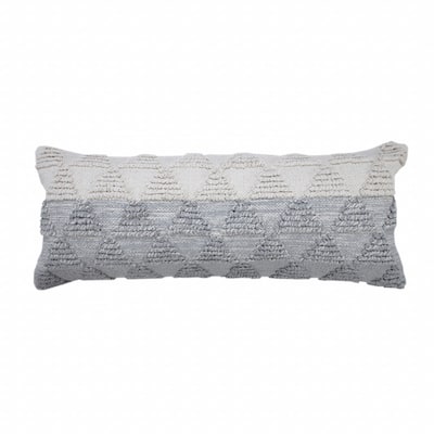 HomeRoots 14" X 36" Heathered Gray And Off-White 100% Cotton Geometric Zippered Pillow