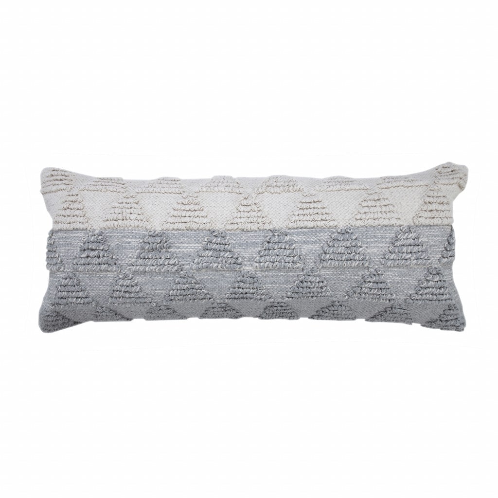 HomeRoots 14" X 36" Heathered Gray And Off-White 100% Cotton Geometric Zippered Pillow