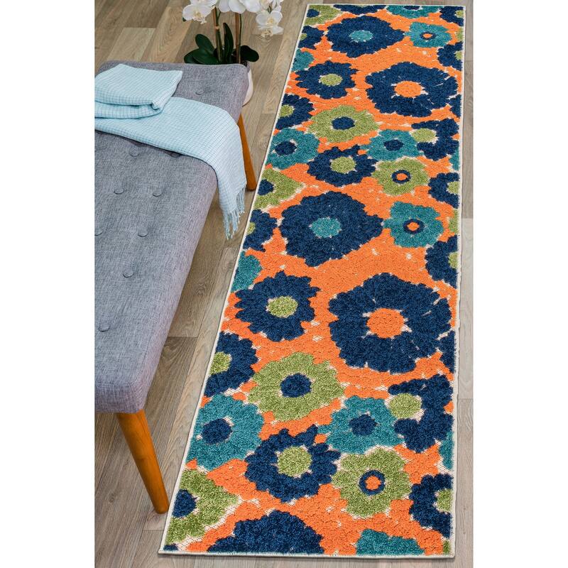 World Rug Gallery Palermo Modern Floral Indoor/Outdoor Area Rug - 2' x 7' Runner - Multi