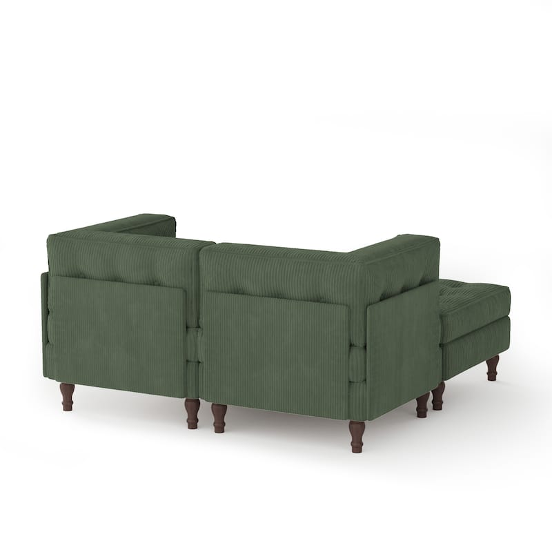 Corduroy Upholstered Modular Corner Sectional Sofa with Reversible Ottoman