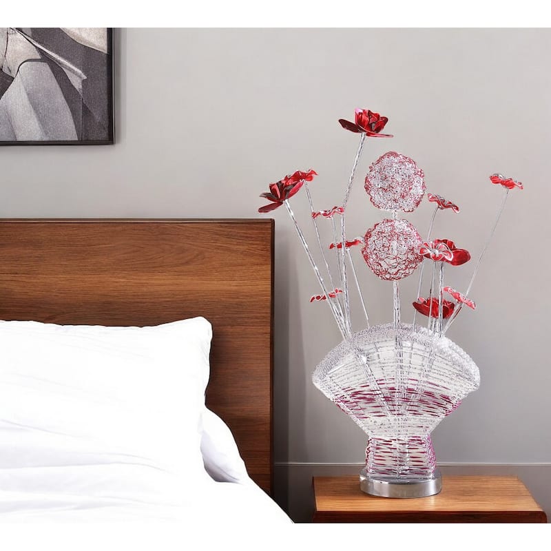 HomeRoots 22" Silver and Clear Metal and Acrylic Red Rose Bedside Lamp - 4.5 - 4.5