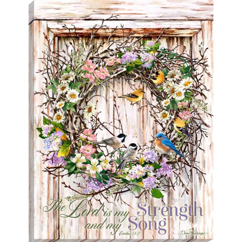White Blue Spring Wreath Canvas Rectangular Wall Art Decor 10" x 14"