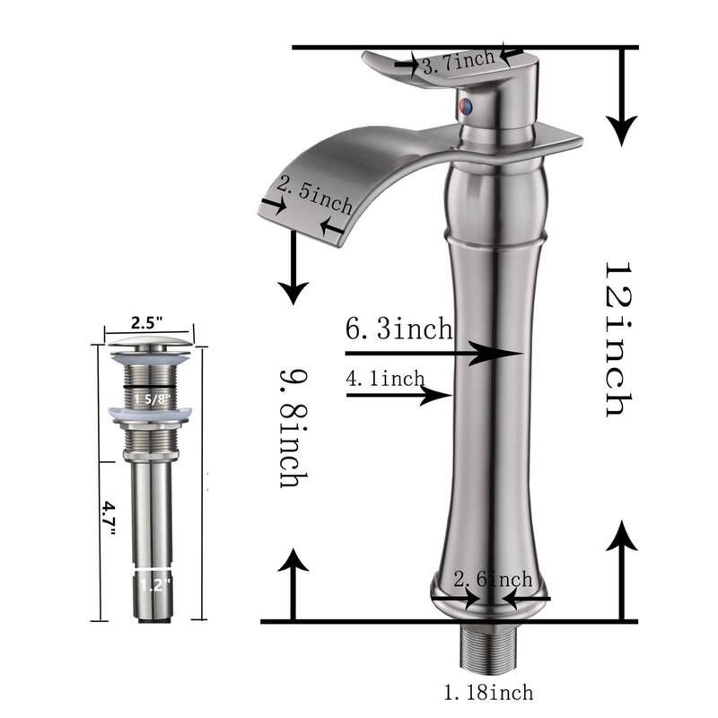 Waterfall Bathroom Vessel Faucet With Drain Assembly Single Handle Bathroom Vessel Sink Faucets One Hole Basin Vanity High Taps
