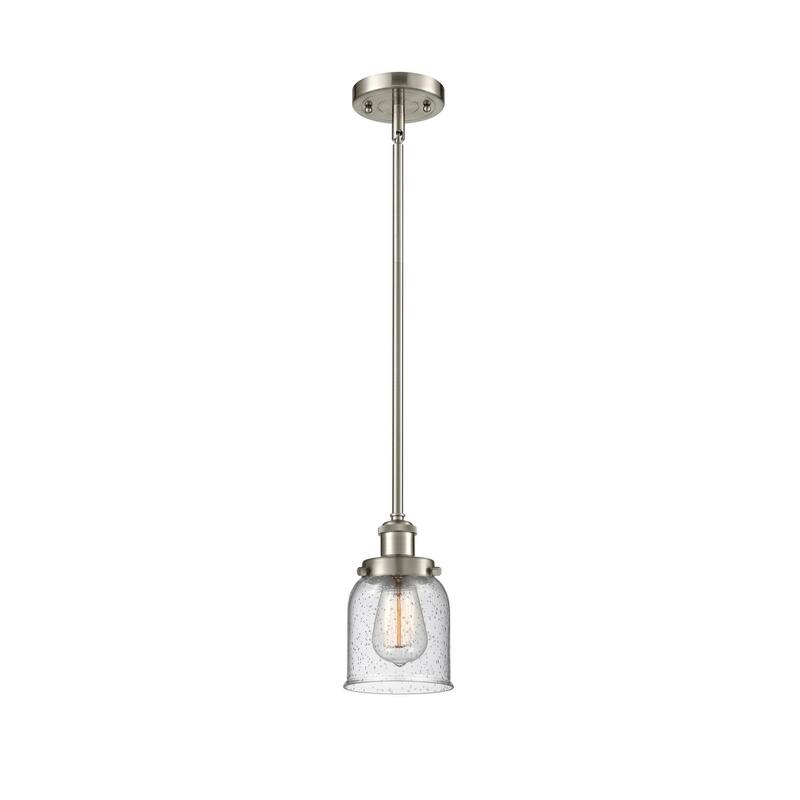 Innovations Lighting Small Bell 5" Wide Mini Pendant - Rod Hung - Brushed Satin Nickel / Seedy