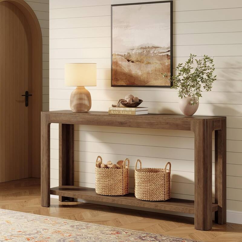 63-Inch Farmhouse Narrow Console/ Entryway Table with Storage, Sofa Table Behind Couch for Living Room, Hallway, Foyer