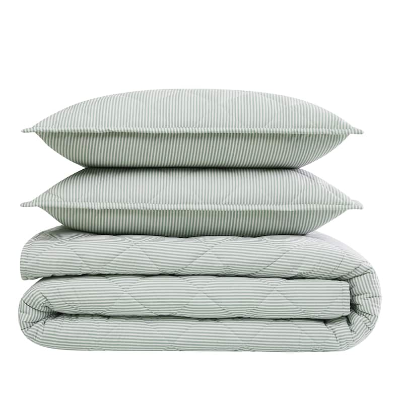 Brooklyn Loom Pinstripe 3 Piece Quilt Set - Twin - Twin XL - White/Sage Green
