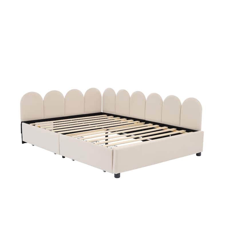 Beige Full Size Velvet Daybed with 2 Drawers & Soft Headboard