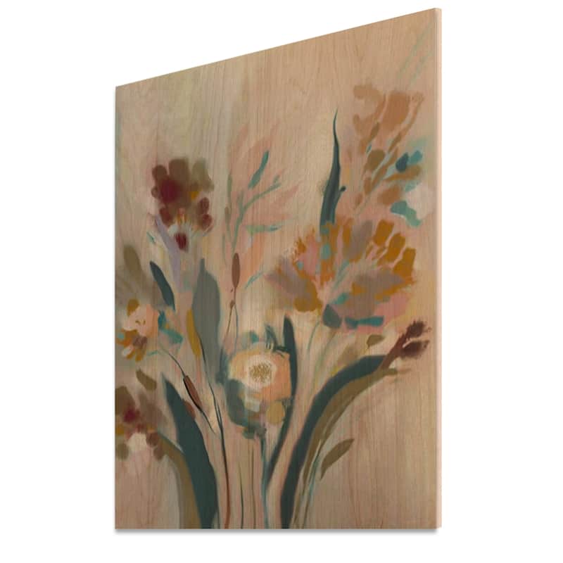 Designart 'Wild Flowers In Faded Vintage Colours VII' Floral Wood Wall Art - Natural Pine Wood