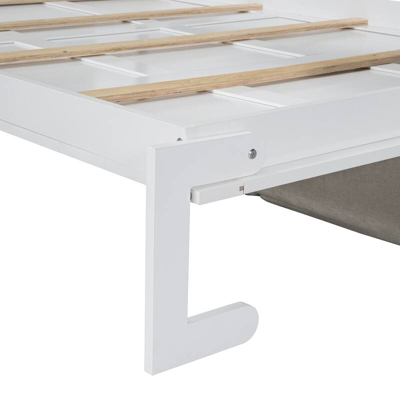 Queen Size Wall Bed with Sofa, Space-Saving Murphy Bed, White