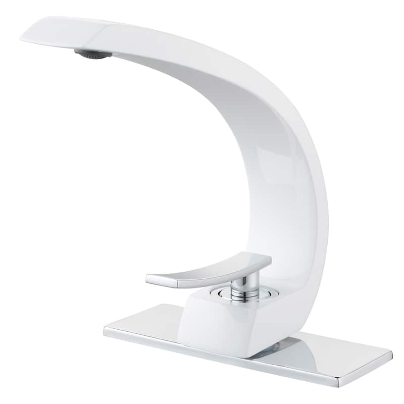 Single Handle Bathroom Faucet White Modern Bathroom Sink Faucets Single Hole Basin Vanity Mixer Taps With Deck Plate - White