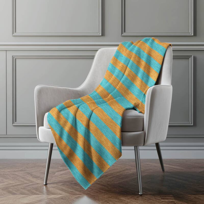Premium Machine Washable Casual Stripes Sherpa Throw Blanket - Aqua - 4'2" x 5'10"