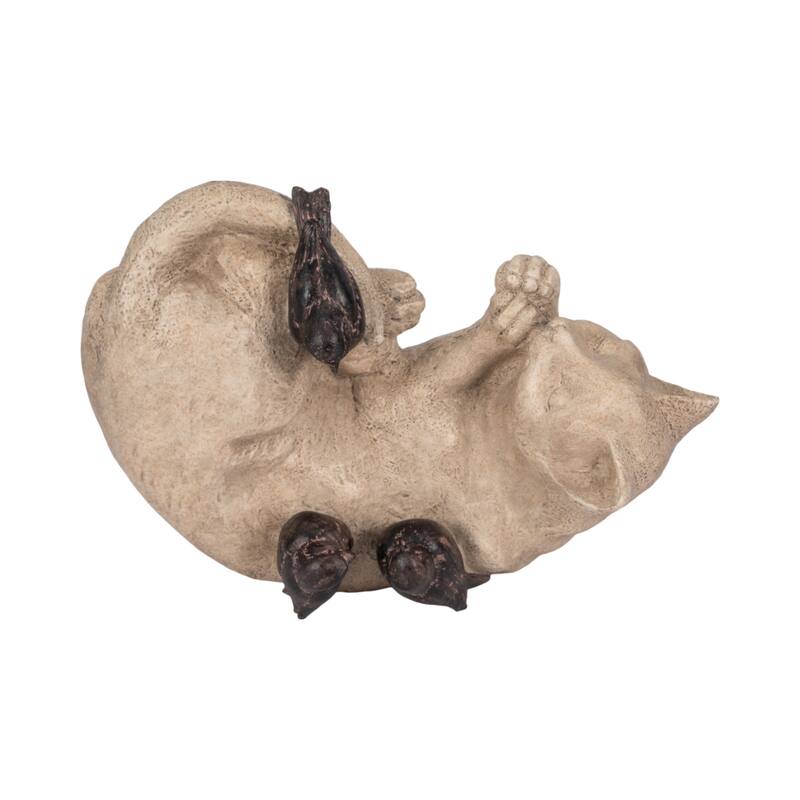 Sagebrook Home 12-inch White/Brown Sleeping Kitty With Birds - Polyresin and Metal Garden Statuary for Decor