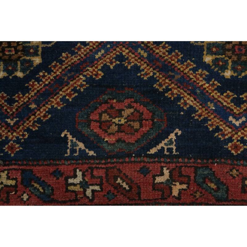 Hand Knotted Oriental 100% Wool Carpet Traditional Geometric Navy Blue & Blues Mahal Area Rug - 6' 5'' X 3' 6''