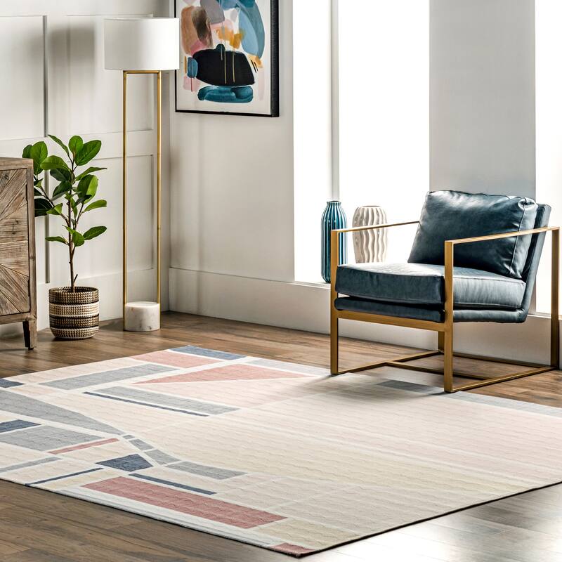 Nuloom Dannie SpinClean Modern Geometric Machine Washable Area Rug - 5' x 8' - Light Beige - Rectangle