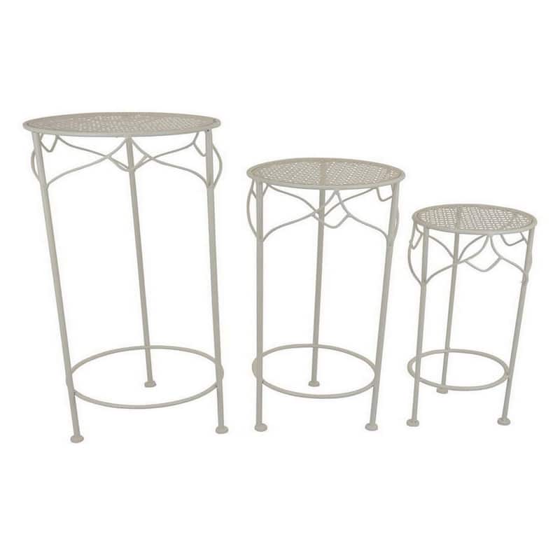 Kyi Nesting Plant Stand Set of 3, Round Angled Cutout Display, Ivory Metal