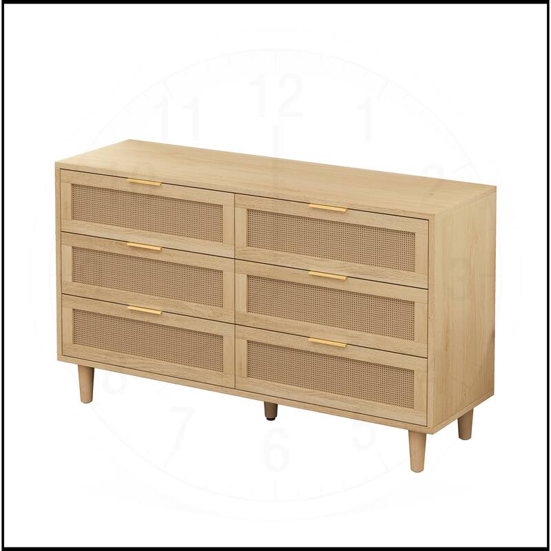 6-Drawers Rattan Storage Cabinet with White Drawer Slides