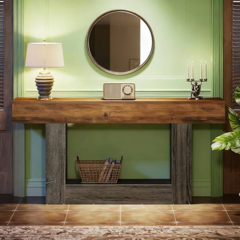 Anmytek Farmhouse Console Table,Wooden Rectangular Sofa Table Behind Couch for Entrance
