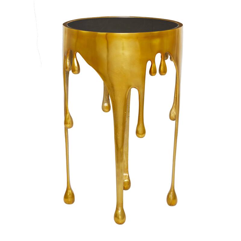 Aluminum Metal Abstract Drip Accent Table with Melting Design and Shaded Glass Top - Roche River Decor