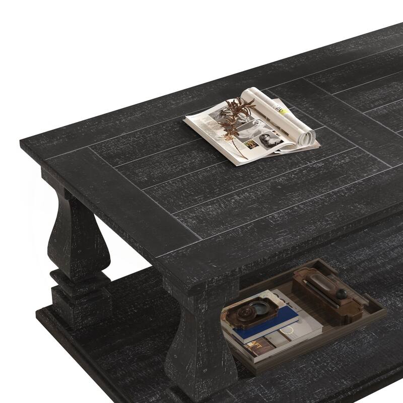 Farmhouse Coffee Table, Crafted with Heavy Planked Top & Square Baluster Legs