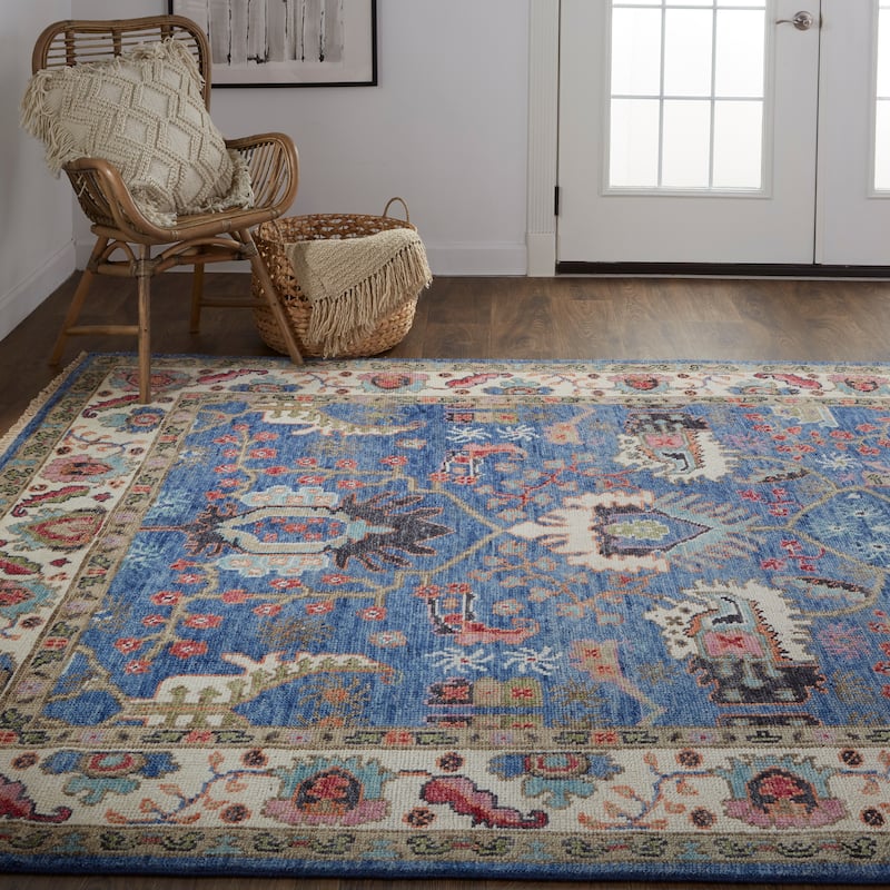 Bennet Luxury Wool Rug, Ornamental Border, Blue, Accent Rug
