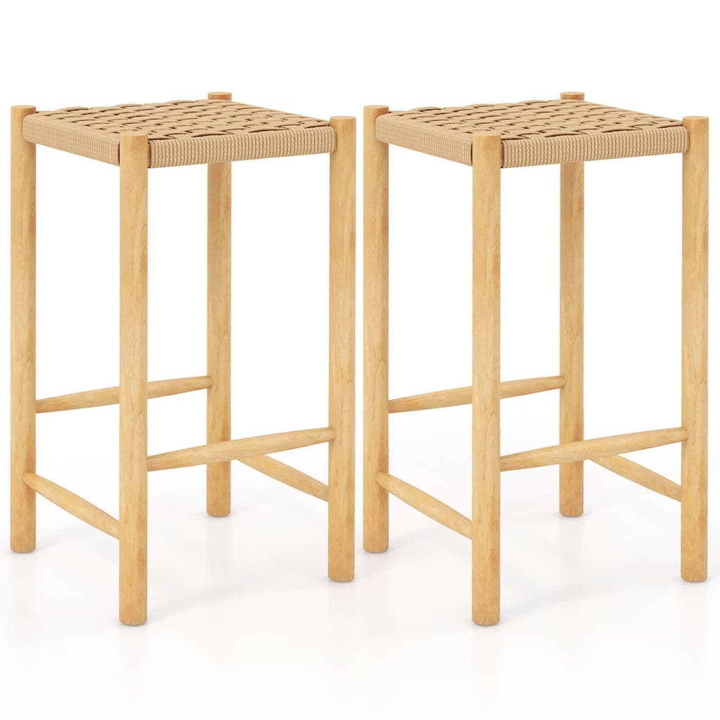 26 Inch Dining Bar Stool Set of 2-Natural - 14" x 14" x 25.5" (L x W x H)