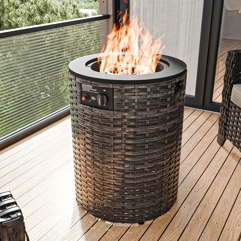 Cozywor 18" Gas Fire Pit Table, 50000 BTU Outdoor Rattan & Wicker Propane Fire Pit Table, with Round Black Steel Tabletop - N/A - Black