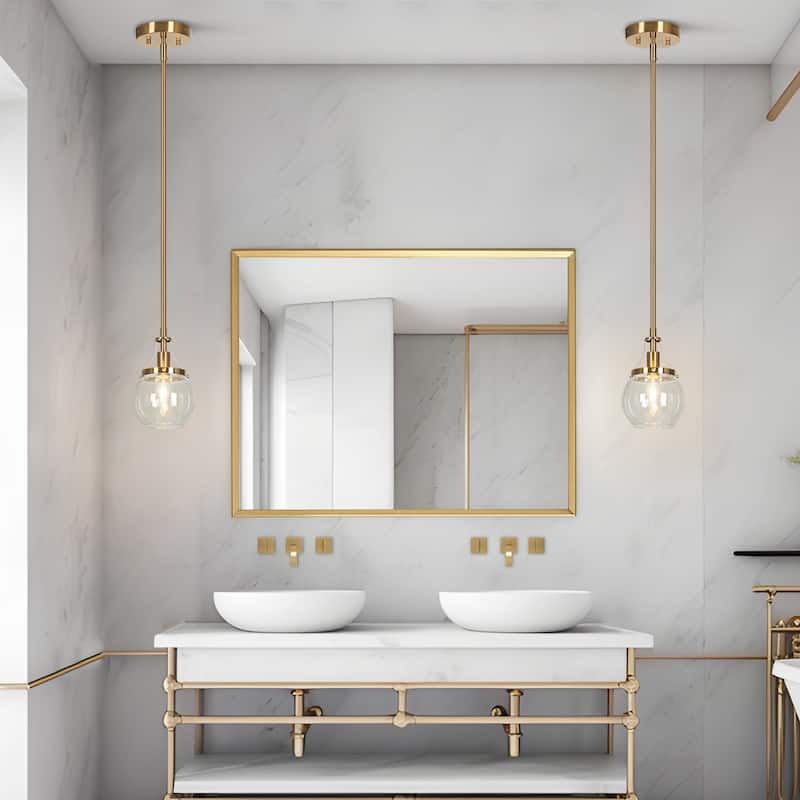 Beta Modern Gold 1-Light Mini Glass Pendant Light for Kitchen Island Dining Room - D 4.9" x H 7.6"