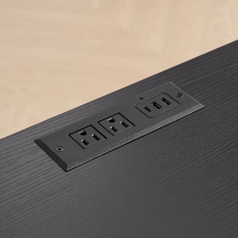 Mid-Century Modern Office Desk with Built-In Charging Station & Storage Drawers