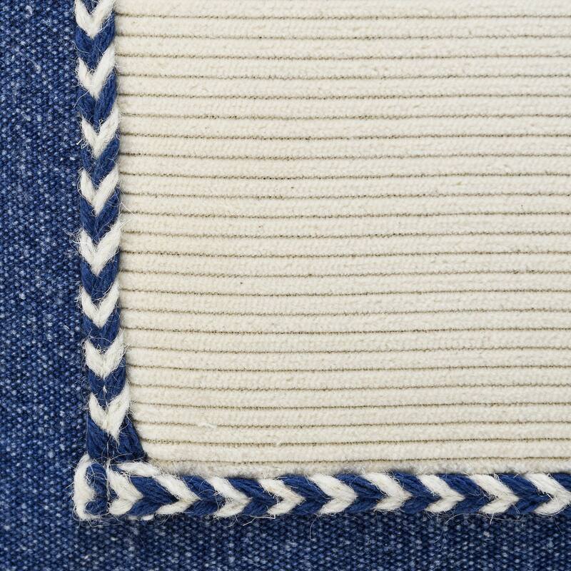 20" Navy Blue and White Braided Frame Square Throw Pillow