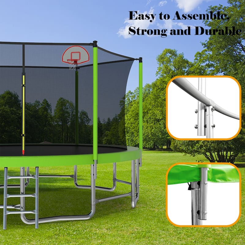 16FT Trampoline with Balance Bar & Basketball Hoop&Ball, ASTM Approved Reinforced Type Outdoor Trampoline