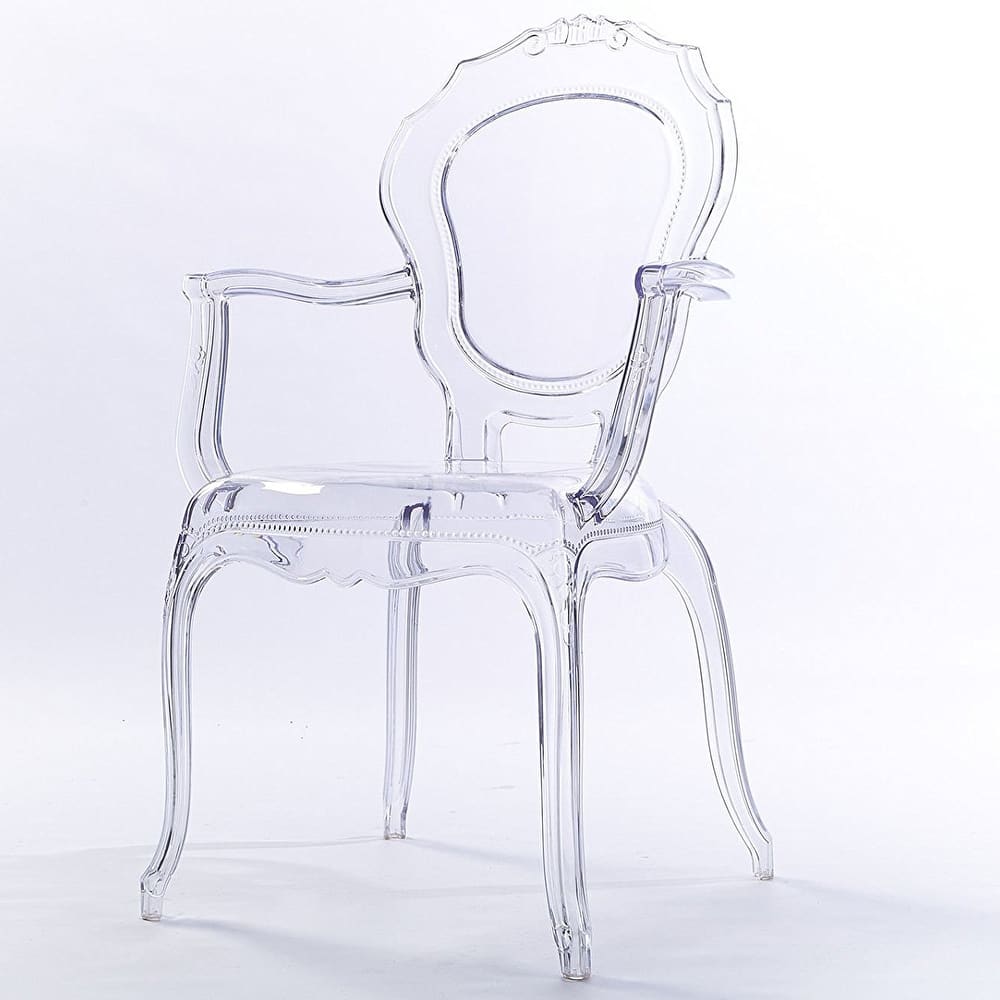 Designer Stacking Transparent Molded Plastic Dining Chairs With Arms Backs Crystal For Kitchen Desk Bedroom Outdoor Patio Indoor