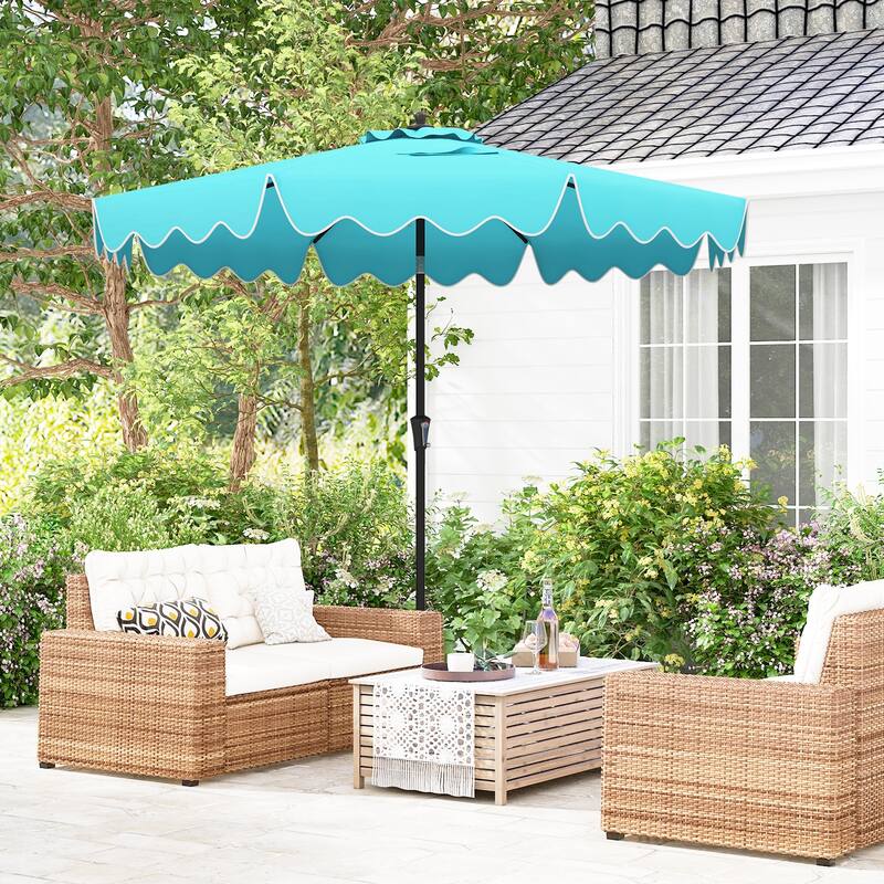 Large 9x8 Feet Polyester Fabric Outdoor Patio Umbrella with Wind Vent and Push Button Tilt Crank Handle