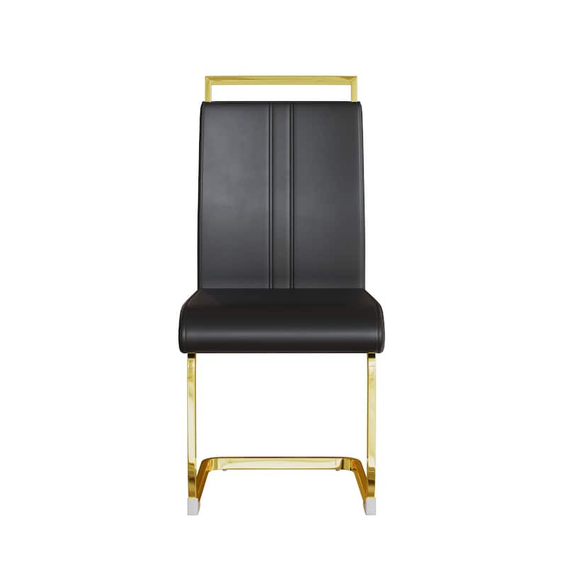 Modern Style Faux Leather High Back Dining Chairs Set of 4 with Golden Metal Legs for Dining Room