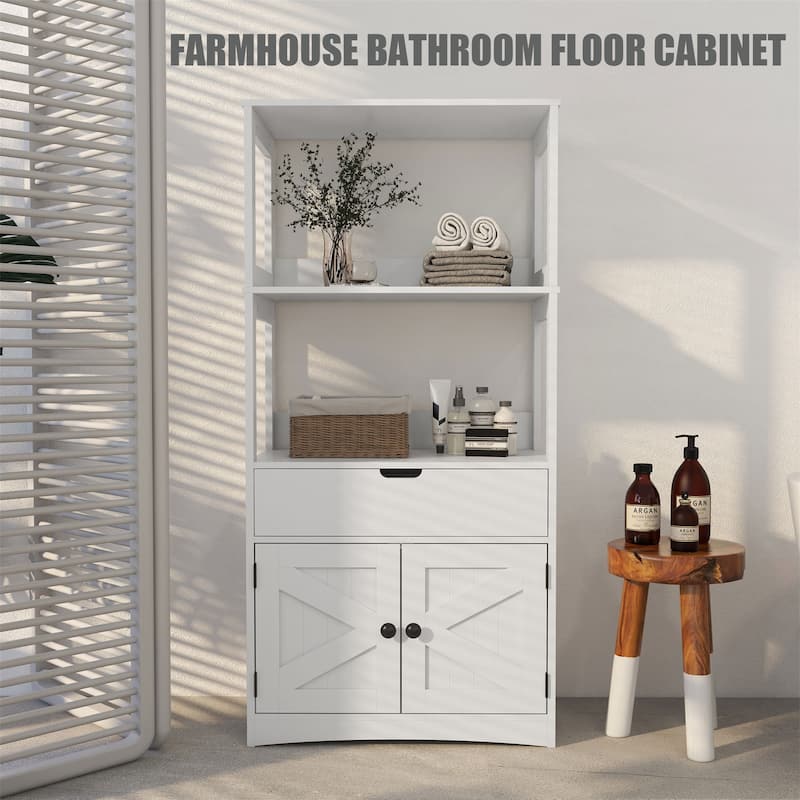 Farmhouse Bathroom Floor Cabinet - White