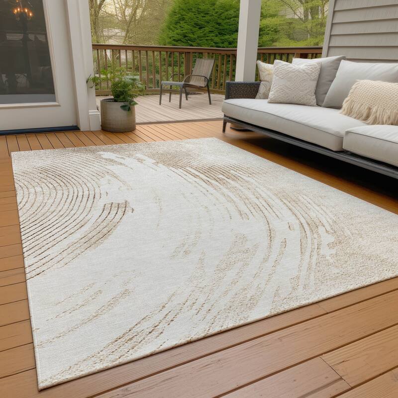 Machine Washable Indoor/Outdoor Contemporary Wave Chantille Rug - Brown - 9' x 12'