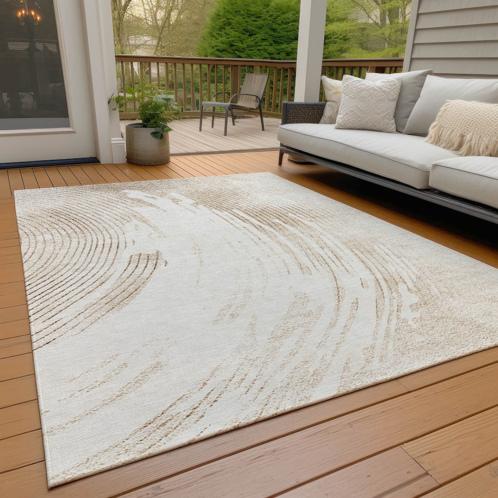 Machine Washable Indoor/Outdoor Contemporary Wave Chantille Rug