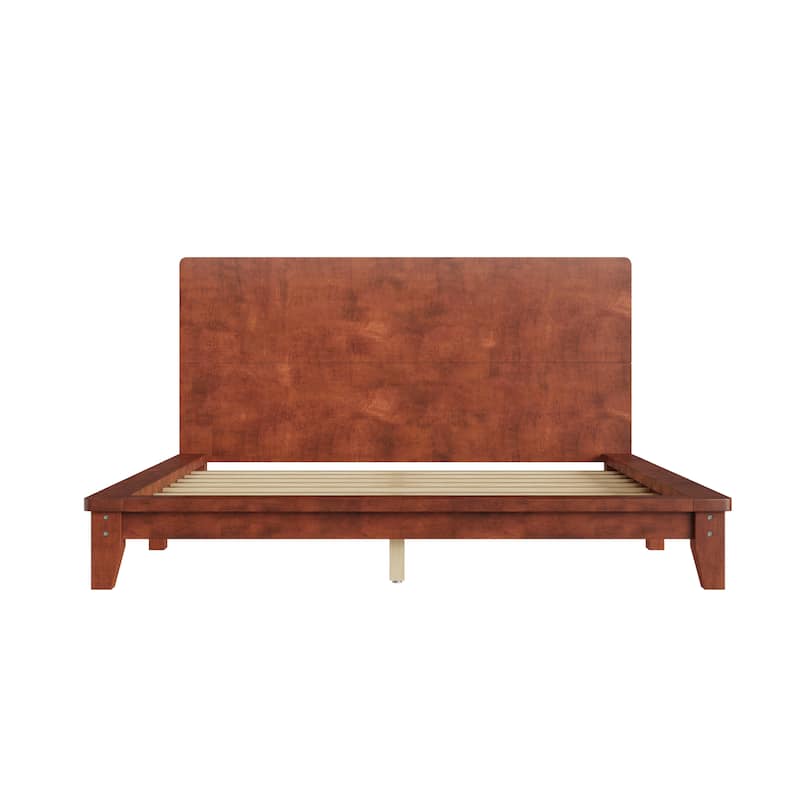 Low-Profile Platform Bed Frame with Headboard, Wood Slat Support, Wingback Panel Bed