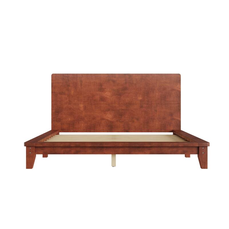 Wooden Platform Bed Frame with Headboard, Rustic Bed Frame with Wood Center Slats Support, No Box Spring Needed, Easy Assembly